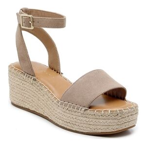 Kelly & Katie NIB taupe Microsuede Espadrilles ankle straps buckle wedge sandal